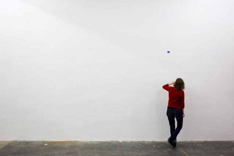Claudia Weber during the build-up of her work at croxhapox Ghent.