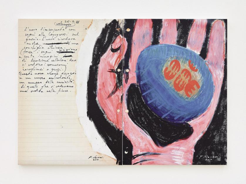Franco Vaccari, Sogno del 25/9/2017, tecnica mista e stampa fotografica su tela, ditticomixed media and photo print on canvas diptych, cm 70x100, courtesy of the artist, Bologna, ph Carlo Favero.