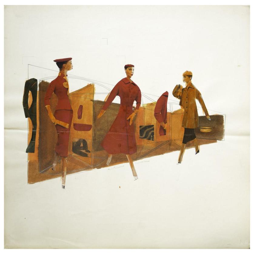 Roberto Sambonet, La Rinascente, bozzetto per allestimento vetrina, Autunno Inverno, 1955.