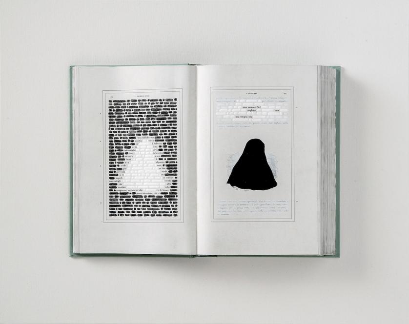 La monaca di Monza, 2016 49x62 cm, tecnica mista su libro tipografico montato su legno, Collezione privata.