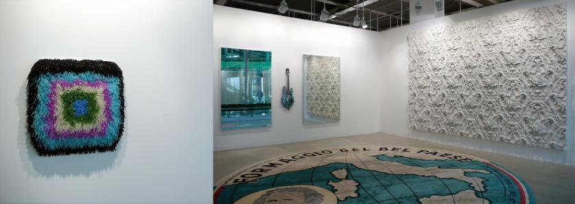 ArtBasel 40 (2009), Galleria Massimo De Carlo, Milan, stand (in primo piano Maurizio Cattelan, Il Belpaese, 1994. Alle pareti opere di Paola Pivi, John Armleder e Rudolf Stingel), foto Michele Dantini