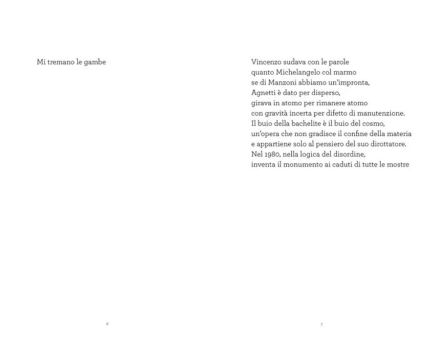 Una doppia pagina dal libro di scritti di Franco Toselli dal titolo "Due Righe" (Corraini Editore)