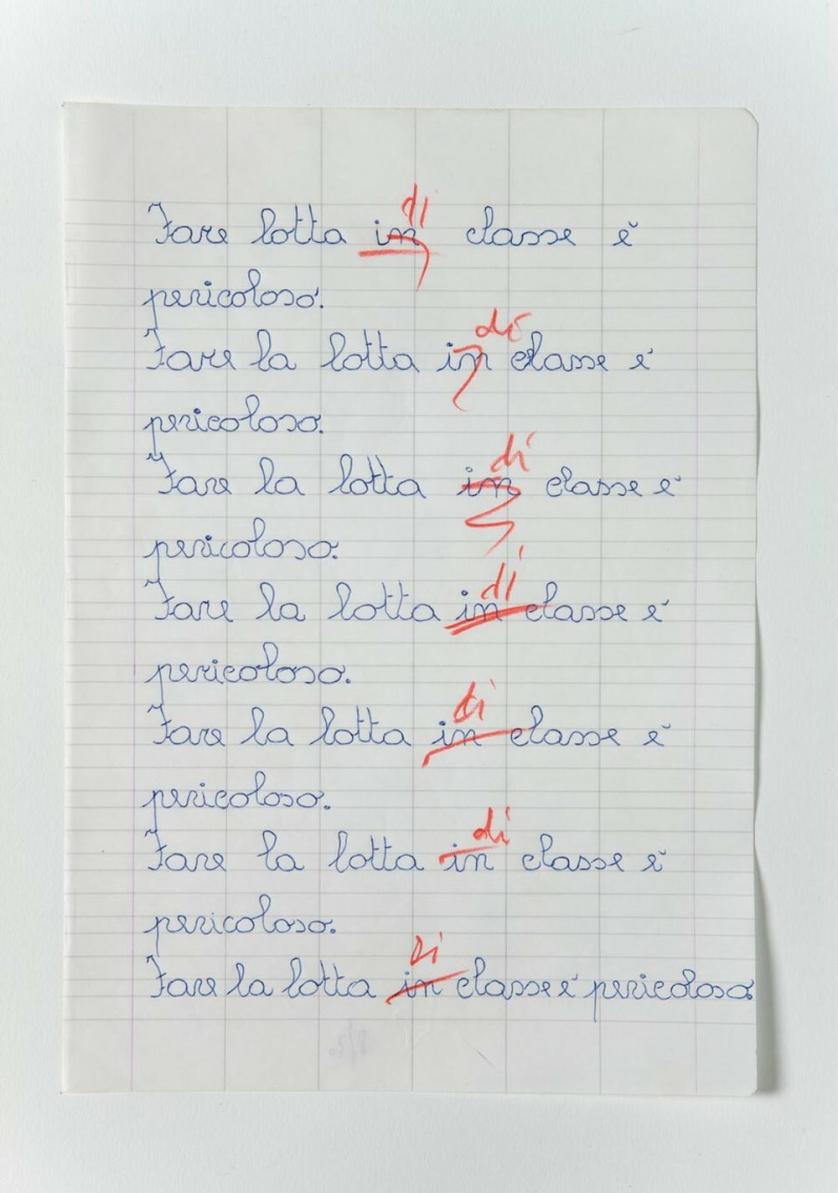 Maurizio Cattelan, Punizioni (Non si deve fare la lotta di-in classe), 1991. Tullio Leggeri collection, Trescore Balneario (BG).