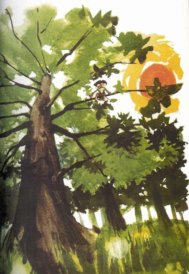 Illustrazione di M. E. Agostinelli per Il barone rampante, Mondadori, 2001.