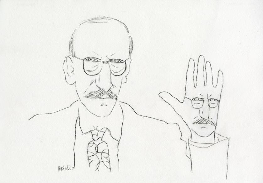 Saul Steinberg, 2021, matita su carta, cm 29,3x41,6.