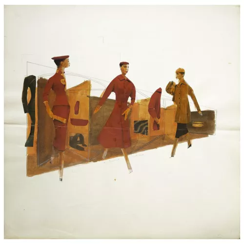 Roberto Sambonet, La Rinascente, bozzetto per allestimento vetrina, Autunno Inverno, 1955.
