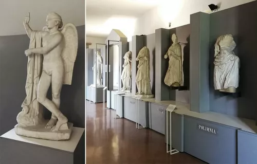 Pothos, replica della seconda metà del II secolo d.C. tratta dall'originale greco di Skopas e attribuibile al secondo ordine del frontescena del teatro di Ferentum / Gruppo delle Muse che ornavano il teatro di Ferentum.