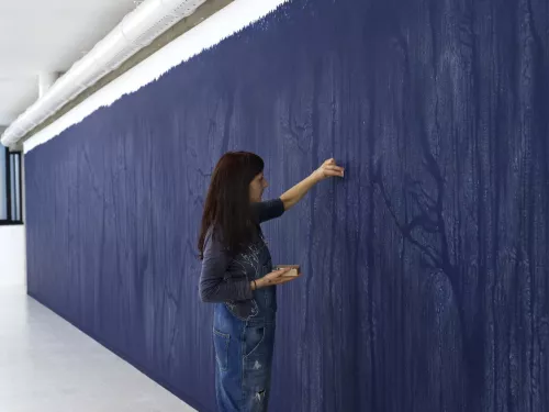 Luisa Rabbia mentre lavora a Another Country / Luisa Rabbia working on Another Country Ph. Dario Lasagni.