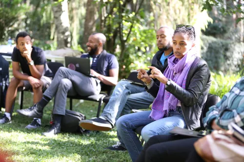 Aida Muluneh talking to At work Addis participants ©Naod Lemma
