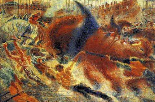Umberto Boccioni, La città che sale, 1910, olio su tela, The Museum of Modern Art, New York