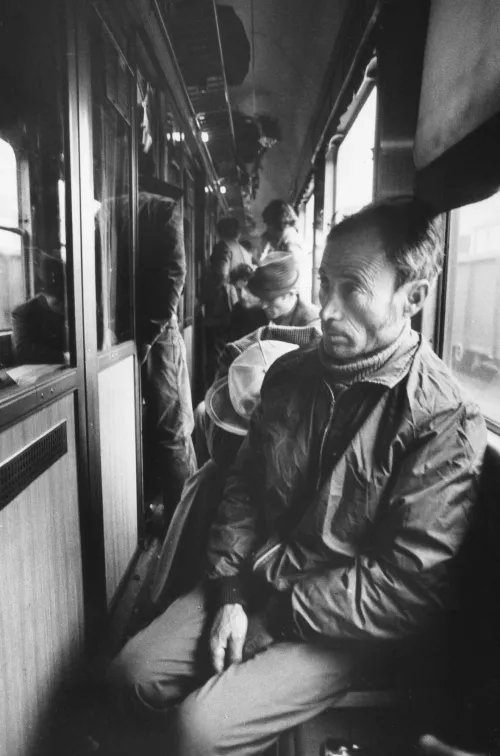 © Jean Mohr, Lavoratori migranti in treno dalla Spagna alla Svizzera.