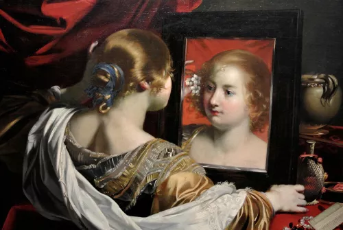 Nicolas Regnier, Jeune fille à sa toilette ou Vanité, 1626 ca., Lyon, Musée des Beaux Arts