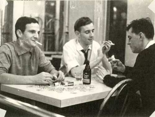 François Truffaut e Robert Lachenay con André Mrugalski