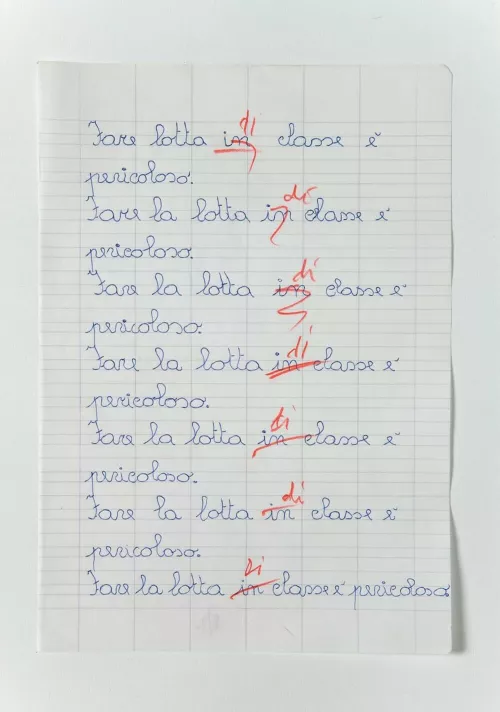 Maurizio Cattelan, Punizioni (Non si deve fare la lotta di-in classe), 1991. Tullio Leggeri collection, Trescore Balneario (BG).