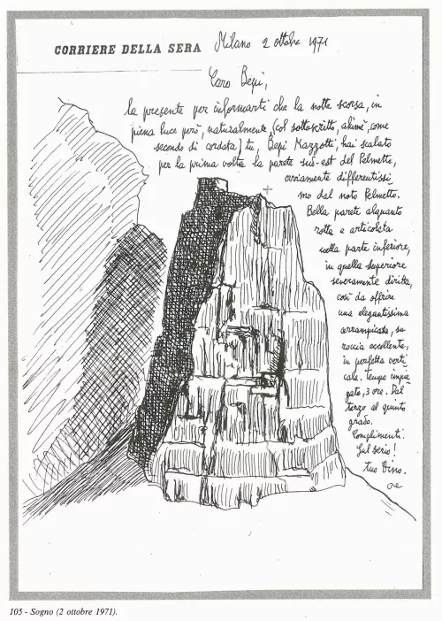 Dino Buzzati, Lettera con disegno all'amico Bepi Mazzotti.