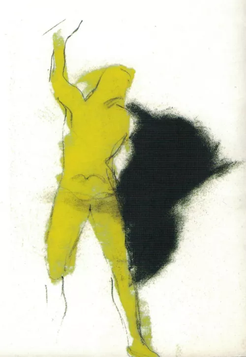 Claudio Parmiggiani, Uomo che lotta con la propria ombra, 1980. Dalla copertina del libro di Brusatin, Colore senza nome, Marsilio, Venezia 2006.
