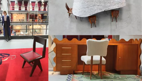 Nilufar Depot, “Ex spazio industriale su tre piani allestito per ospitare la grande collezione composta da circa 3000 pezzi di design scelti da Nina Yasha”, in via Lancetti 3. In primo piano opere di Carlo Mollino, Jean Royère, BBPR