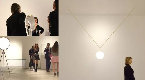 Stand Flos, progetto di Ron Gilad, Hall 13/C09-D18, Fiera Rho-Pero. Nuovi progetti di Jasper Morrison, Michael Anastassiades e Patricia Urquiola