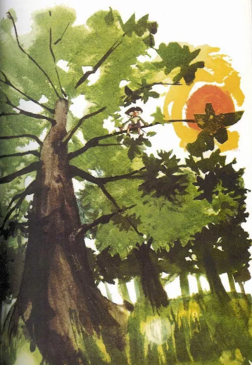 Illustrazione di M. E. Agostinelli per Il barone rampante, Mondadori, 2001.