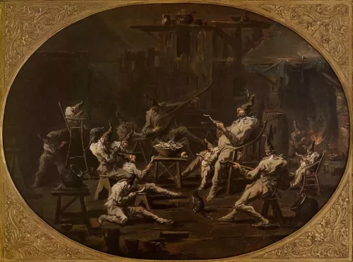 Alessandro Magnasco, Pulcinella suona con i suoi numerosi figli, 1725-1730, olio su tela, Columbia Museum of Art